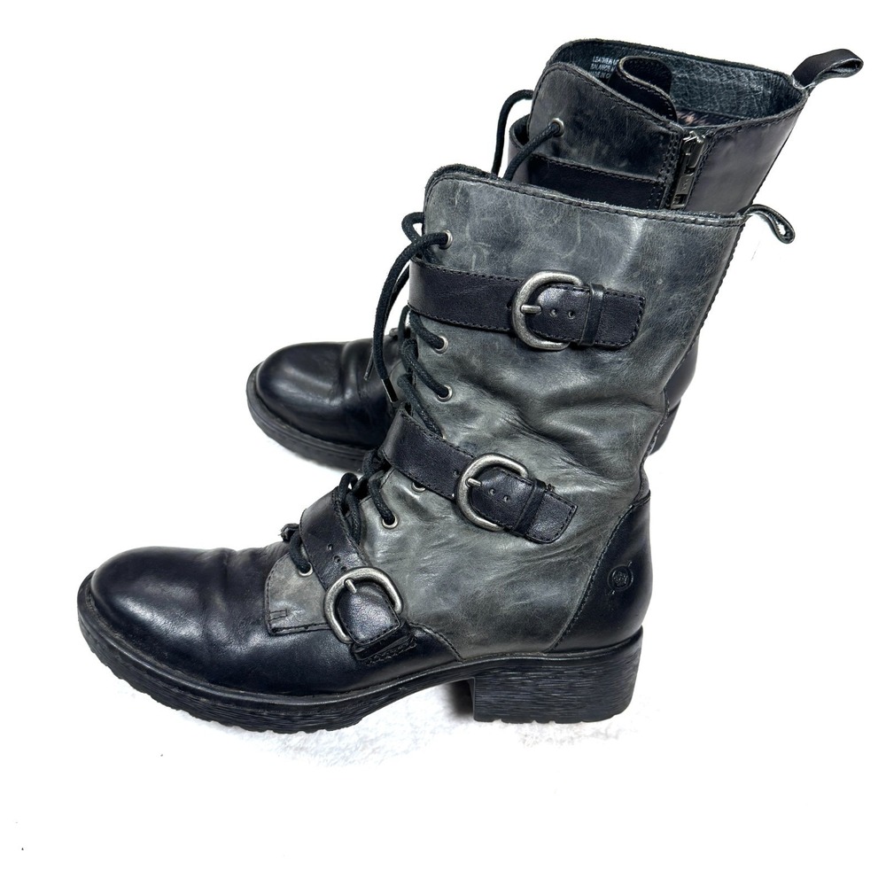 Born Moto Boots Women's US 7 Black Leather Zipper Adjustable Straps Biker